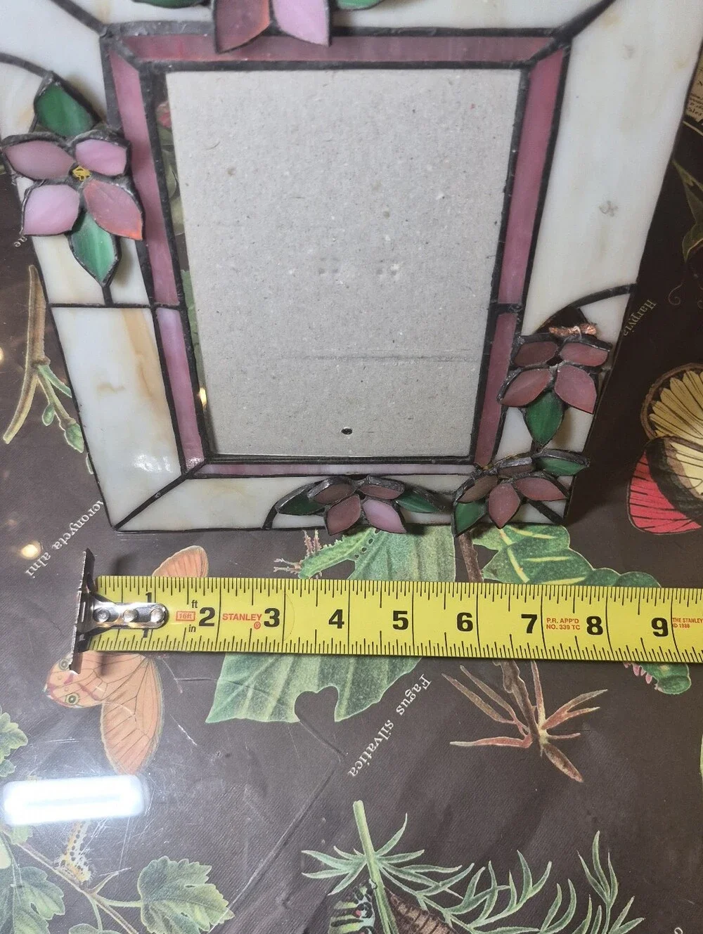 Stained Glass Floral Photo Frame - Pink & Green VINTAGE